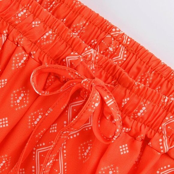 EARKOHA Women's‎ S Boho Tiered High Waist Tie Paisley Floral Print Red Long Maxi - Picture 7 of 10